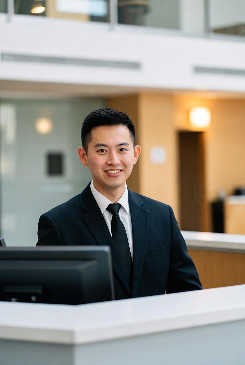 Hospitality worker smiling